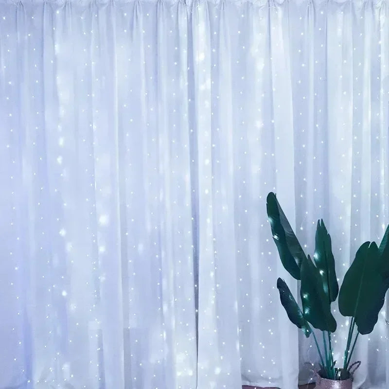 USB Powered LED Curtain Lights 8 Lighting Modes Valentine's Day Ramadan Decoration for Home 2026 Wedding Eid Mubarak Fairy Light