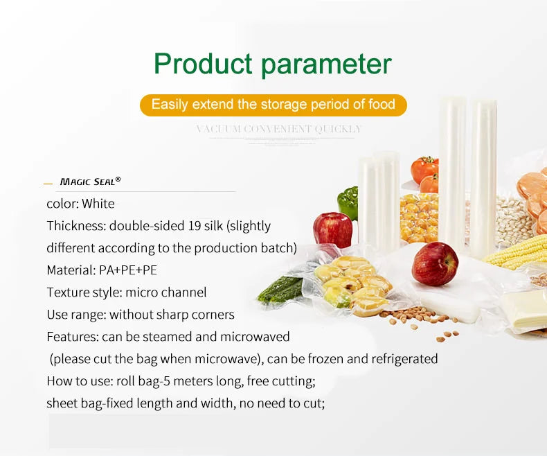 Food Vacuum Sealer Bags For Sous Vide Food Saver Kitchen Storage Bag BPA-Free Vacuum Packaging Bags Kitchen Tool 20cm*500cm Roll