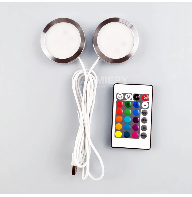USB Led Spotlight 5W 3W DC5V RGB With Remote Jewelry Cabinet Showcase Counter Lamp Ceiling Mini Spot Light USB plug 2 in One