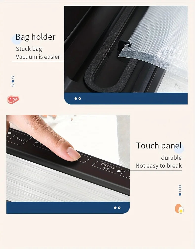 Vacuum Sealer with 10 bags, Home Kitchen Food Preservation, Automatic Sealing and Packaging Machine, Suitable for 28cm wide bag