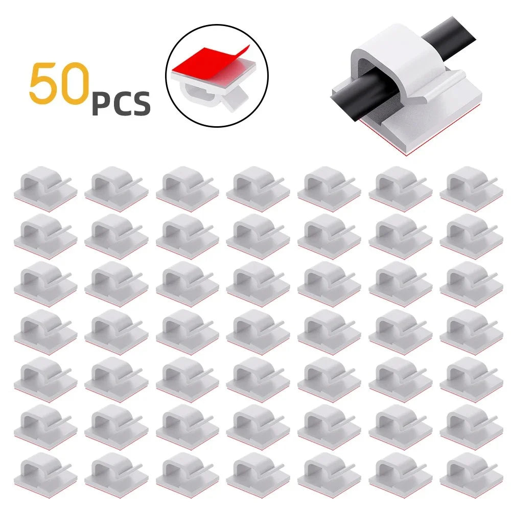 50pcs Cable Organizer Wire Cable Clips Tie Data Cord Winder Manager Self-adhesive Cable Organizer For Office Home Kitchen Desk