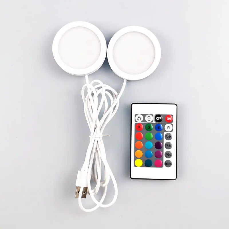 USB Led Spotlight 5W 3W DC5V RGB With Remote Jewelry Cabinet Showcase Counter Lamp Ceiling Mini Spot Light USB plug 2 in One