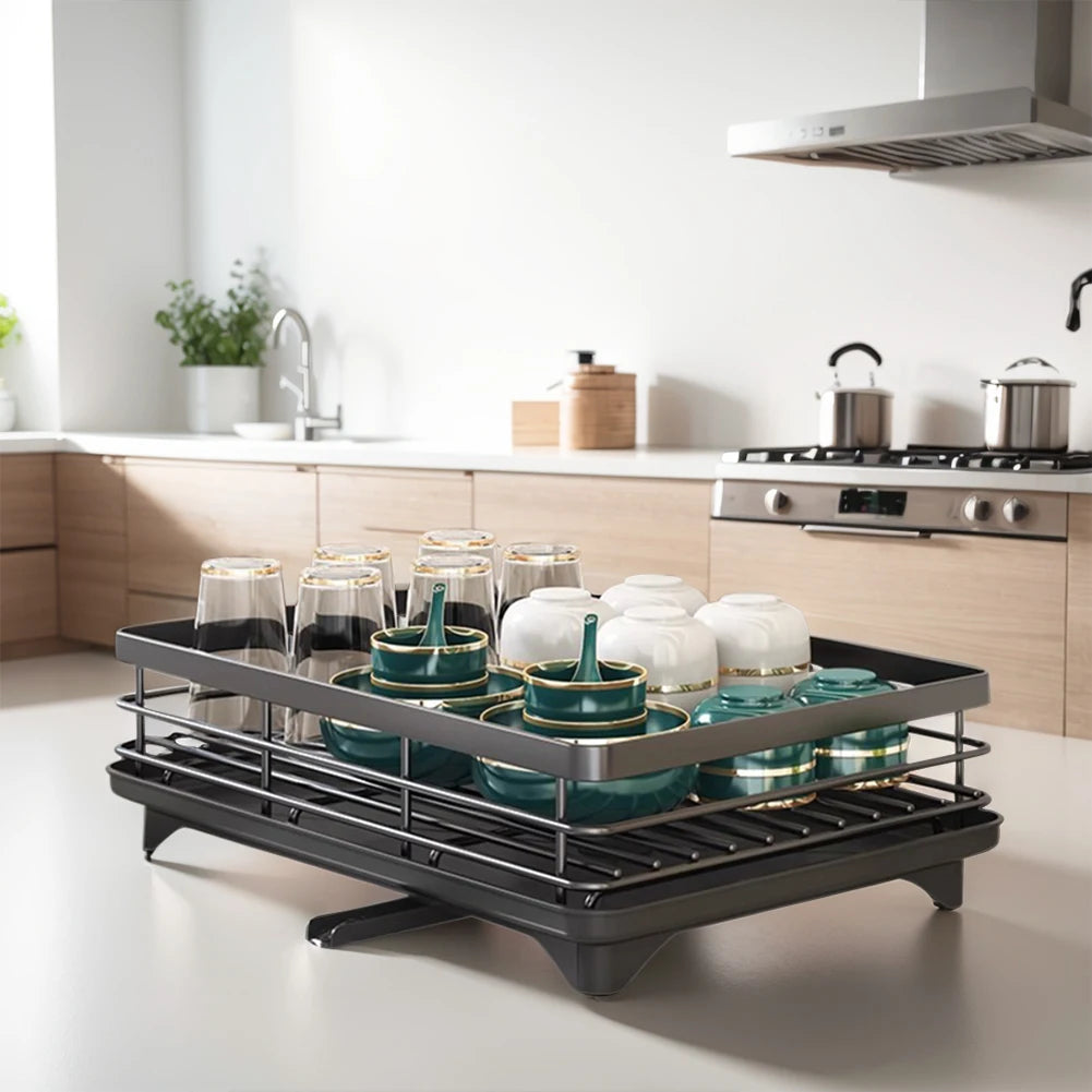 Sink Organizer Dish Racks with Drainboard Dish Strainer Shelf Carbon Steel Dish Rack for Kitchen Storage Counter Organizer