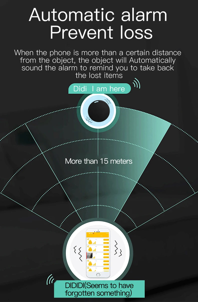 Mini Bluetooth Tracker Smart Anti-Lost with GPS Location Two-Way Alarm APP Control Portable Locator for Keys Wallet Pets Kids