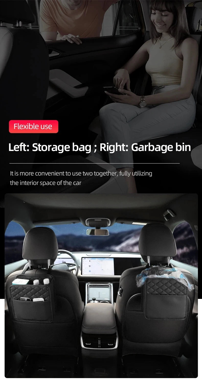 Car Organizer Multi-functional Car Seat Storage Bag Waterproof Hanging Car Seat Organizer Garbage Bag Suitable for Most Car