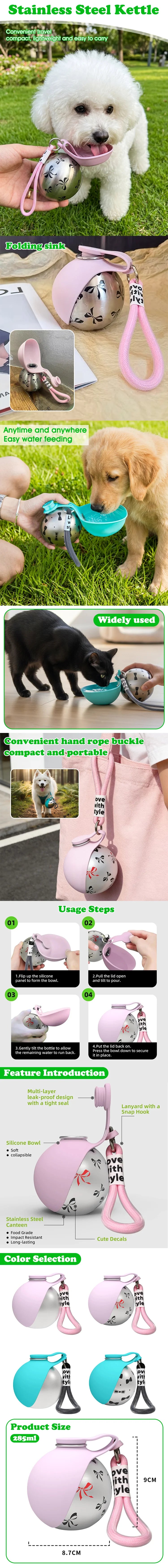 Portable Pet Water Bowl, 285ml, Foldable Silicone, Leak-Proof, Lightweight, Multi-Colour, for Dogs and Cats, Outdoor and Travel