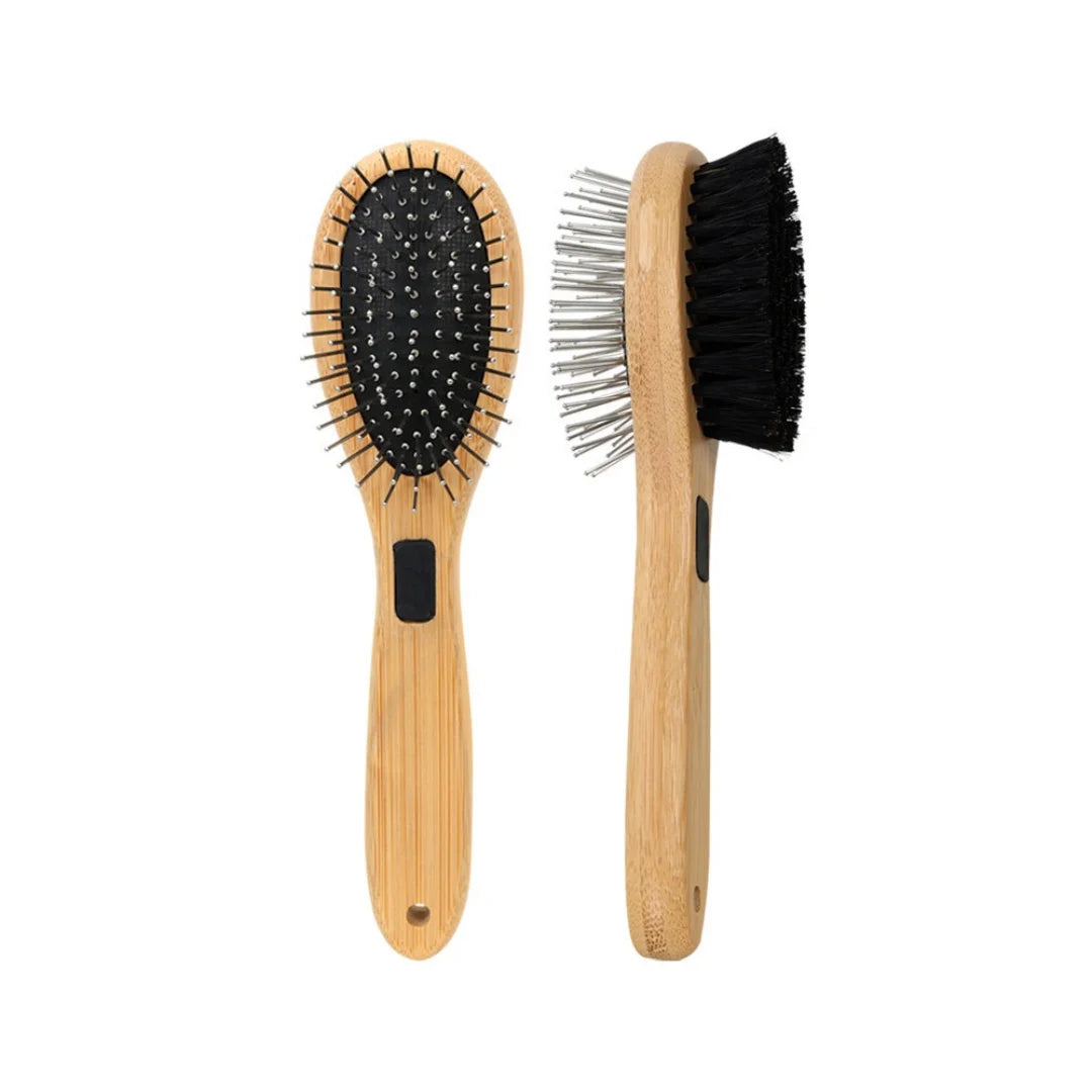Dual-Sided Boar Bristle Pet Brush: Massage & Deshedding Grooming Tool for Dogs & Cats, Gentle Cleaning and Shine Enhancer
