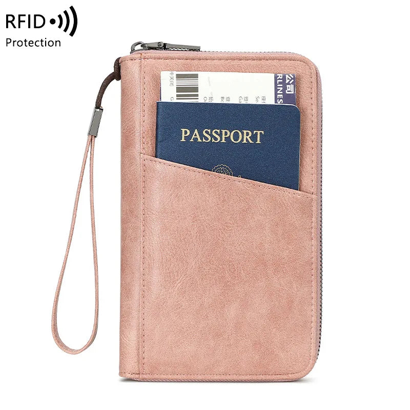 Family Passport Holder for 5, Leather RFID Blocking Multiple Passport Holder Wallet with Zipper, Travel Document Organizer