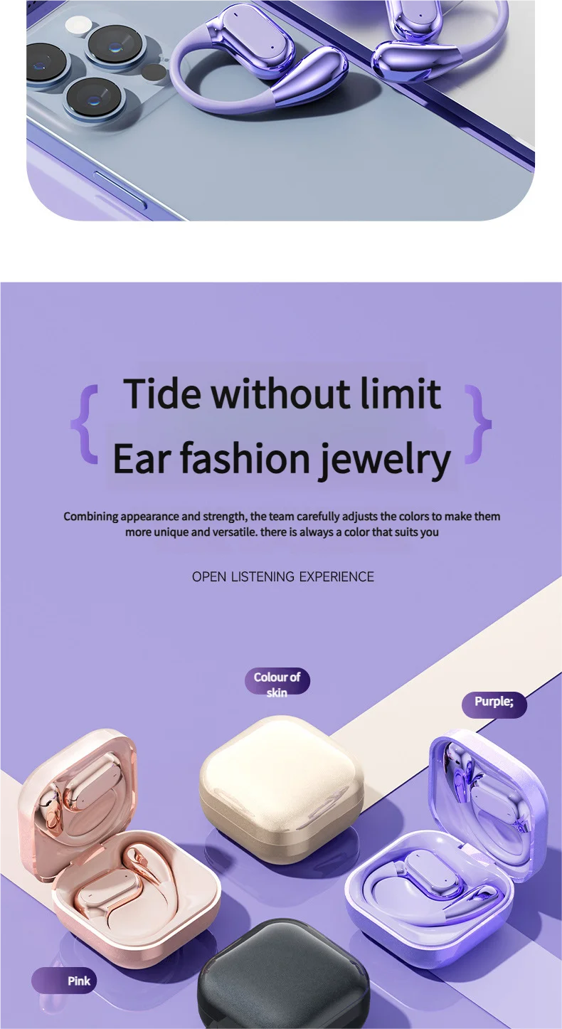 Open Ear Bluetooth 5.4 Headphones Wireless Sports Earbuds for Running Fitness Learning with Microphone