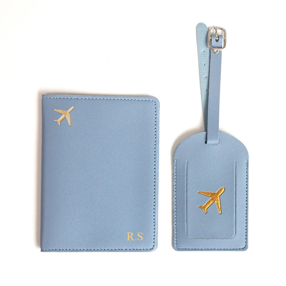 Custom Initial Travel Passport Holder and Luggage Tag Fashion Logo Gold Airplane Women Suitcase Name Label Men Passport Holder