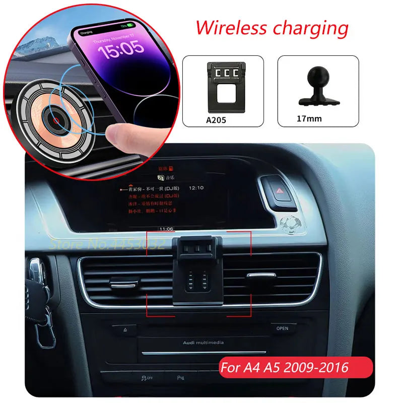 For Audi A4 B8 8K A5 8T8 8F 2009-2016 15W Car Wireless Charger Phone Holder Rotatable Magnetic Bracket Fast Charging Accessories
