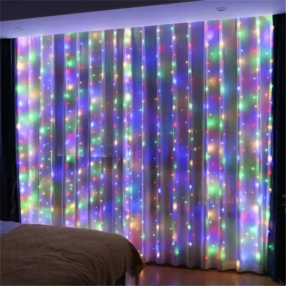 USB Powered LED Curtain Lights 8 Lighting Modes Valentine's Day Ramadan Decoration for Home 2026 Wedding Eid Mubarak Fairy Light