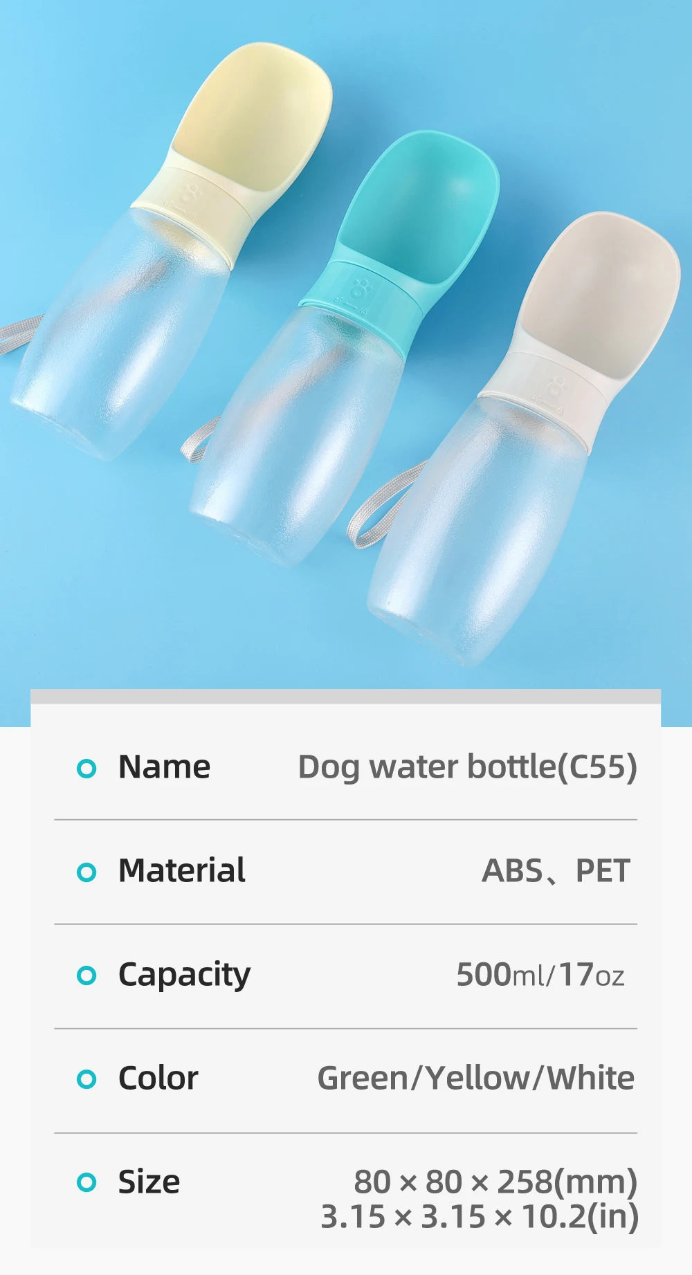 Portable Pet Water Bottle for Small Large Dogs High Capacity Dog Drink Bowl Outdoor Pets Water Dispenser Cup Labrador Supplies
