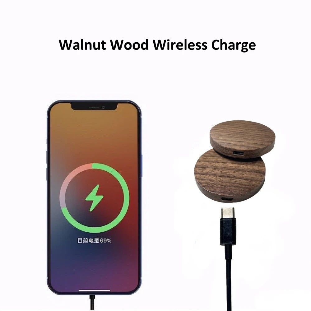 10W 15W Wireless Charger Walnut Wood Grain Slim Wireless Charging for iPhone 17 16 15 14 13 Pro Max S25 S26 FE Ultra Charger Pad