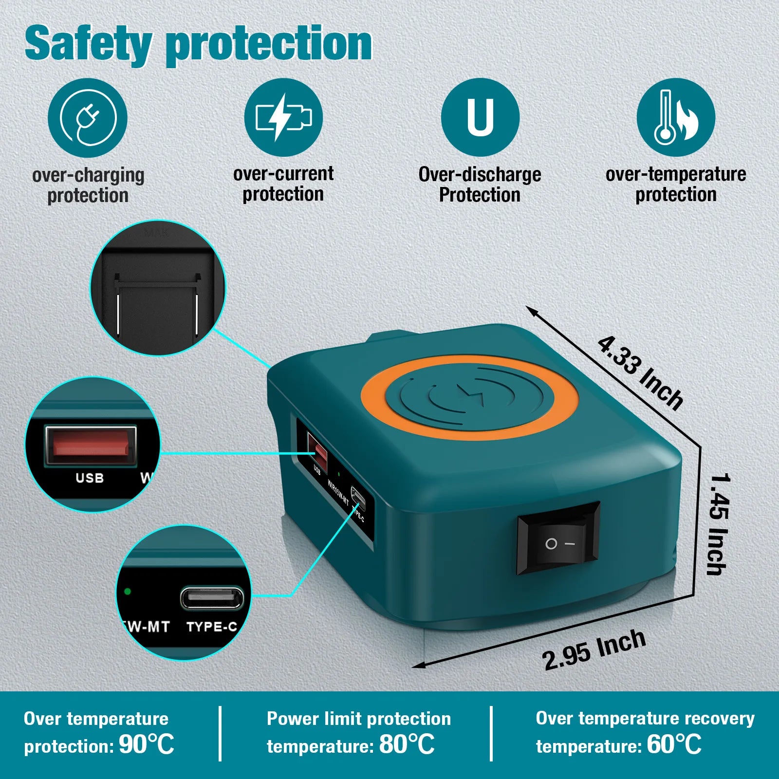 15W Wireless Charger for Makita Dewalt Milwaukee Bosch 18V-20V Battery USB Type-C Fast Charging Adapter PD QC Mobile Phone