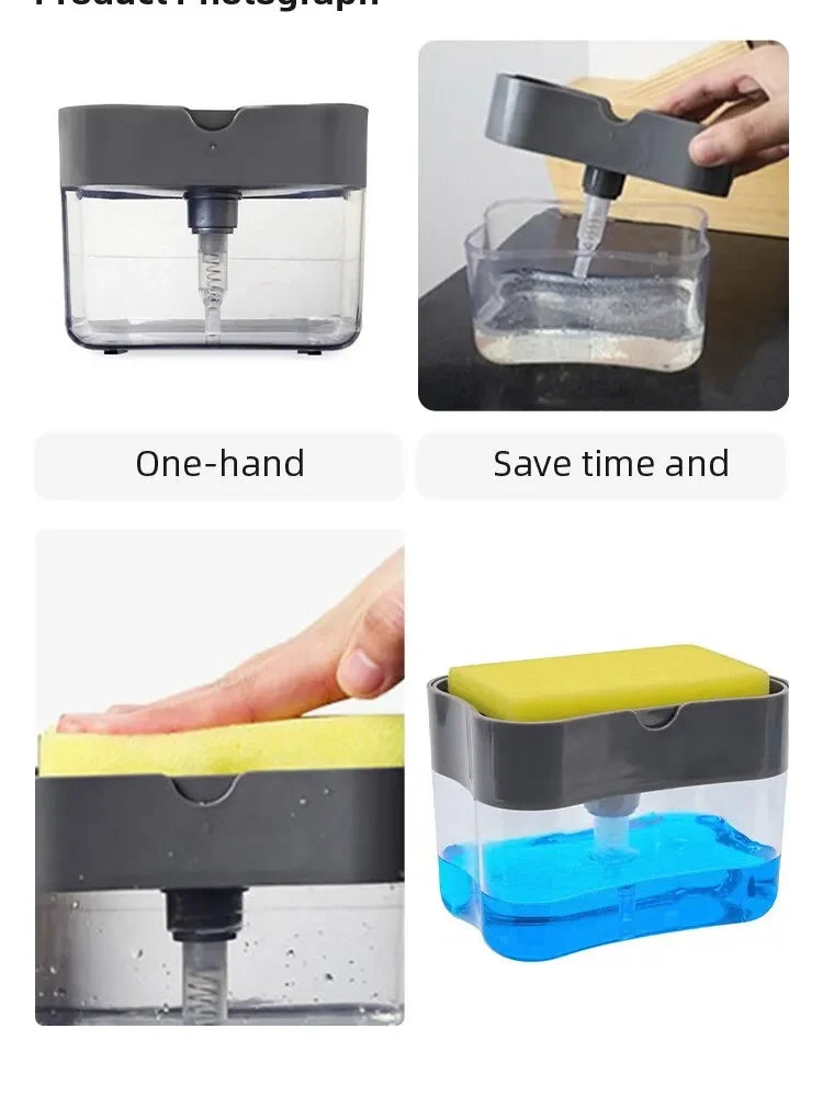 Soap Dispenser Pump with Sponge Manual Press Cleaning Liquid Container Manual Press Soap Organizer Kitchen Tool