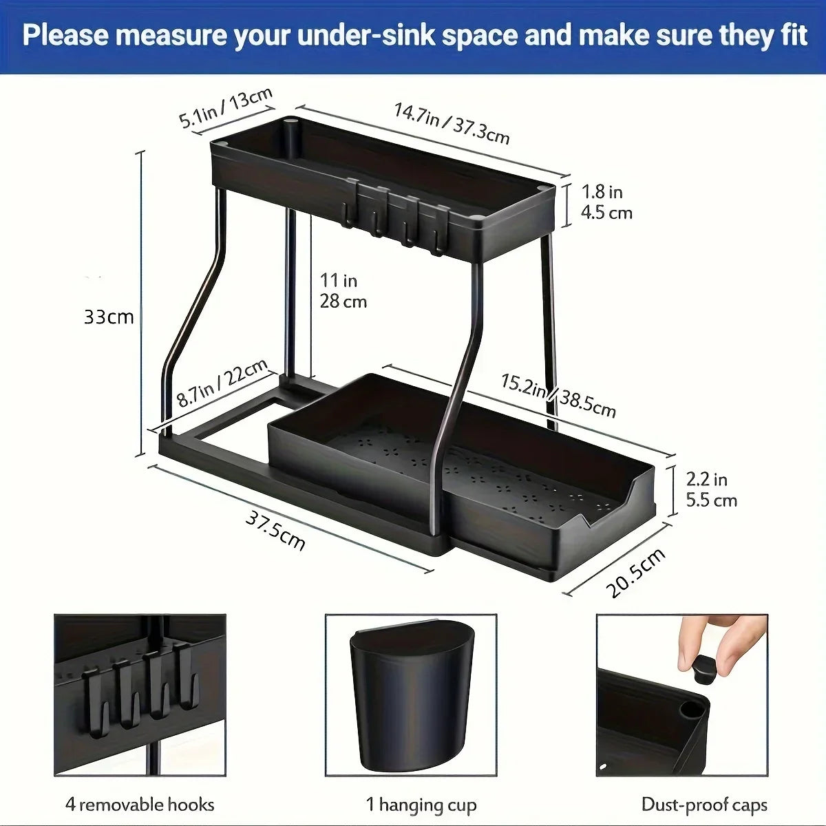 2026 2 Tier Slide Out Under Sink Organizer Large Capacity Space Saving Rack for Kitchen Bathroom Cabinet