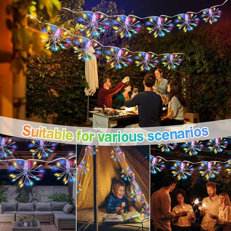 USB LED String Lights Outdoor Firework Fairy Lights 8 Modes Lighting Copper Wire LED Light for Camping Christmas Tree Decor Lamp