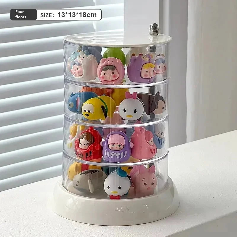 Adorable Rotating Storage Box Transparent Multi-layer White Bottom Small Figurine Organizer Box Home Dustproof Universal Jewelry