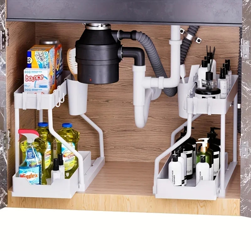 2026 2 Tier Slide Out Under Sink Organizer Large Capacity Space Saving Rack for Kitchen Bathroom Cabinet