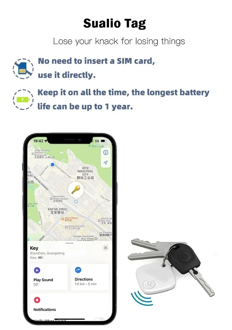 Bluetooth Tracking Device iOS Find My APP Smart Tag GPS Tracker Locator Anti-Lost Alarm Reminder Car Key Dog Pet Kid Finder