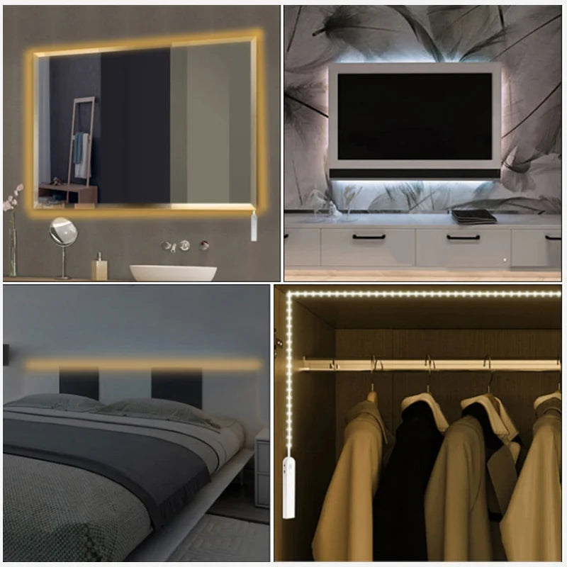 LED Motion Sensor Light LED Light Strip Cabinet Strip Lighting AAA Battery Waterproof for Kitchen Wardrobe Cabinet Pantry Closet