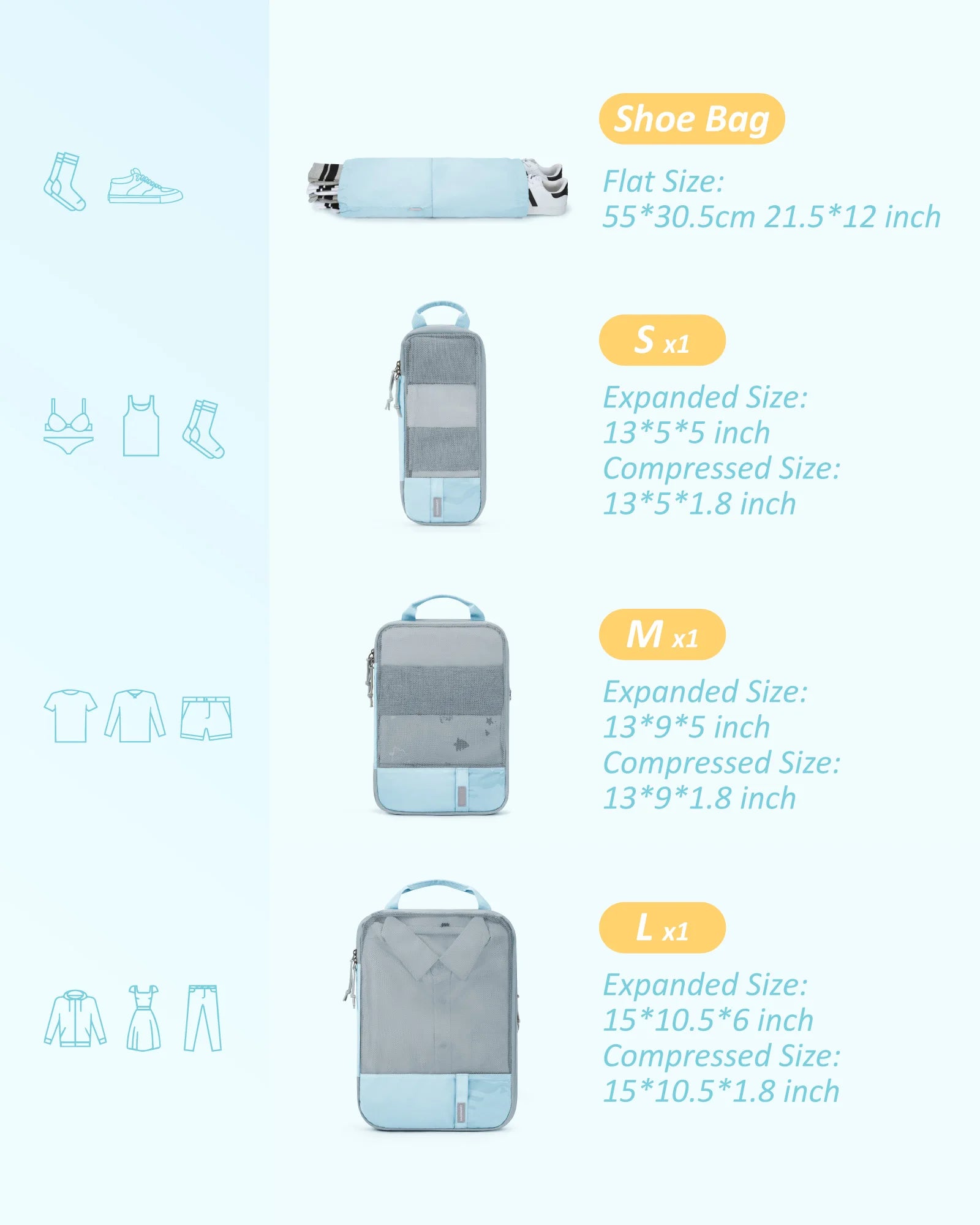 BAGSMART Compression Packing Cubes for Travel - 6/4/2 Set Lightweight Durable Luggage Organizer Bags Travel Essentials