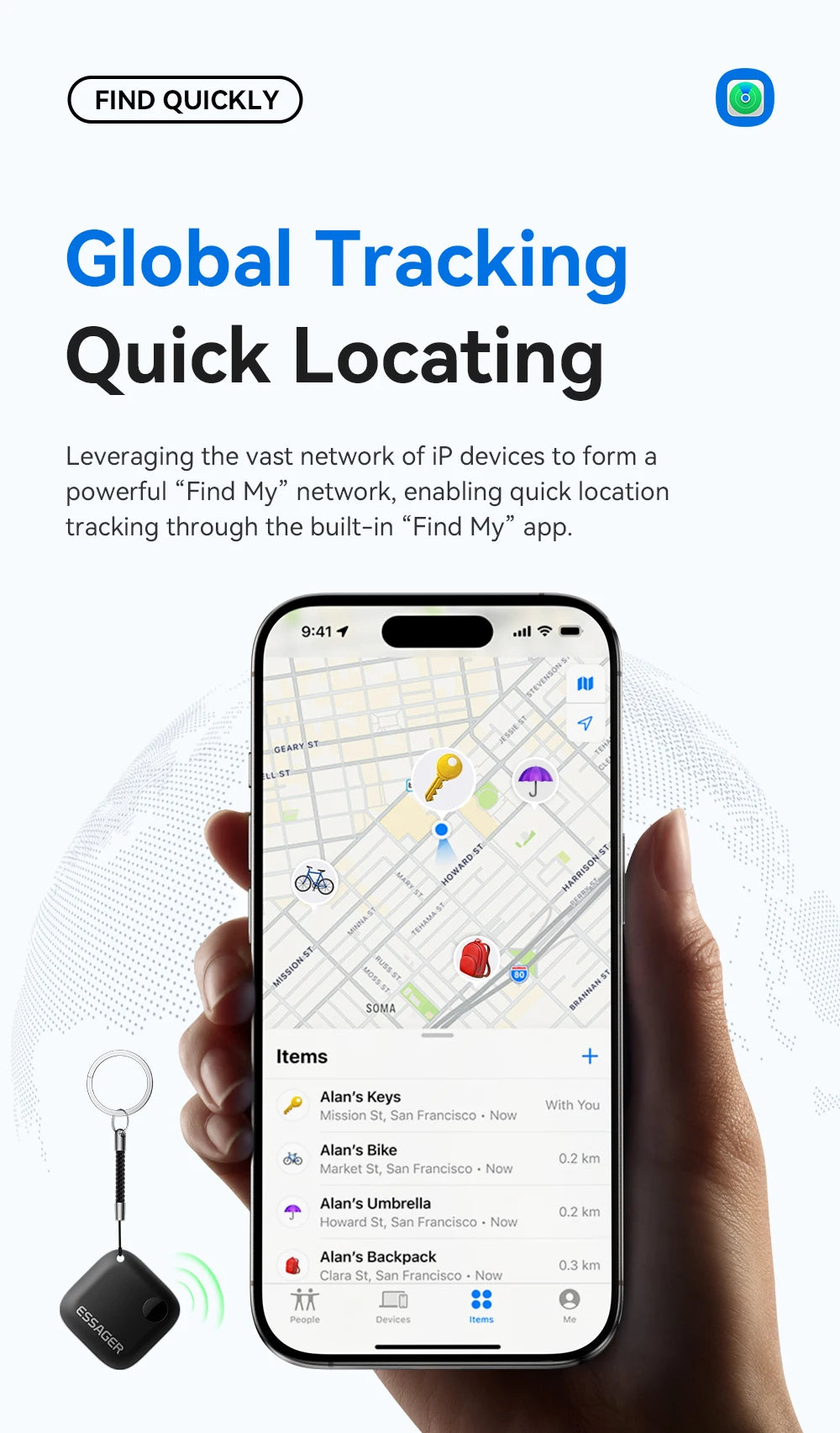 Essager Smart Bluetooth GPS Tracker Work with iOS System Find My App Air Tag Tracker Mini Locator Key Dog Pet Child Finder