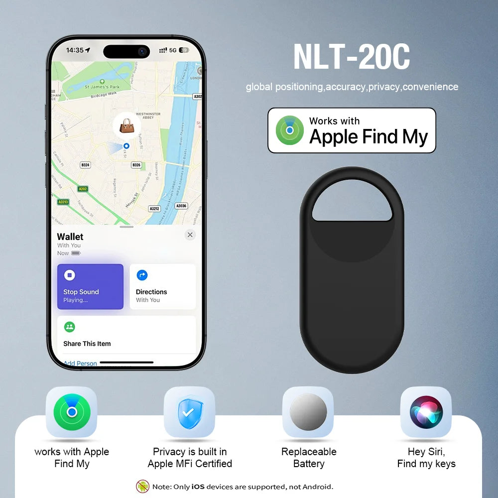 Smart Tag Bluetooth GPS Tracker For iOS Find My App Anti-Lost Security Locator Sound Locate Alarm Reminder Key Finder