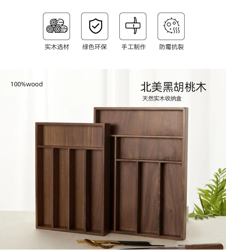 Large Storage Box Drawer Cutlery Food Jewelry Box Wooden Kitchen Cutlery Storage Box