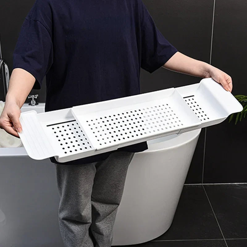 Bathtub Shelf Extendable Bathroom Bathtub Tray Shower Caddy Bamboo Bath Tub Rack Towel Book Holder Storage Organizer Accessories