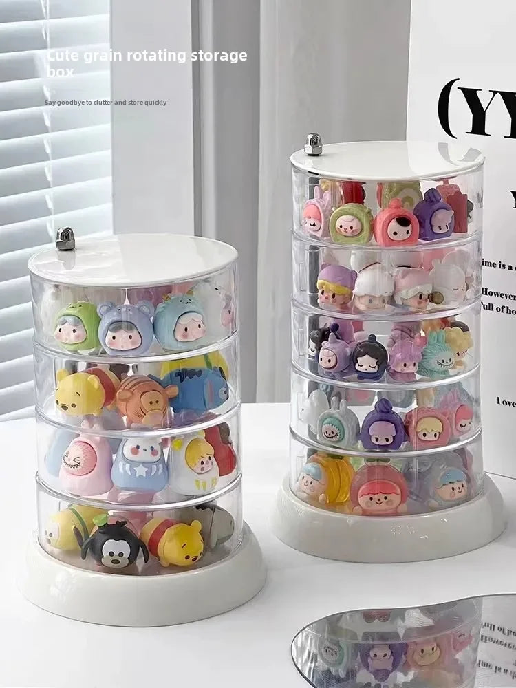 Adorable Rotating Storage Box Transparent Multi-layer White Bottom Small Figurine Organizer Box Home Dustproof Universal Jewelry