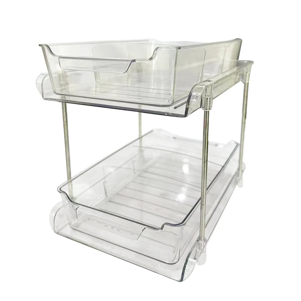 Double Layer Under Sink Storage Rack Space Saving Pull Out Slide Shelf for Bathroom Kitchen Cabinet Multi Functional Organizer