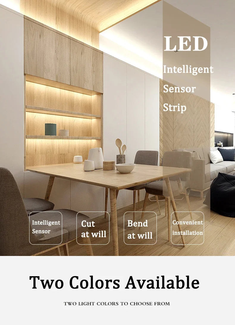 LED Motion Sensor Light LED Light Strip Cabinet Strip Lighting AAA Battery Waterproof for Kitchen Wardrobe Cabinet Pantry Closet