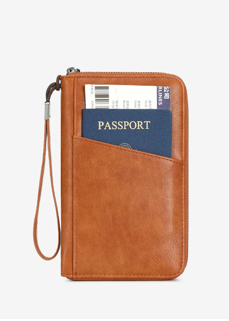 Family Passport Holder for 5, Leather RFID Blocking Multiple Passport Holder Wallet with Zipper, Travel Document Organizer
