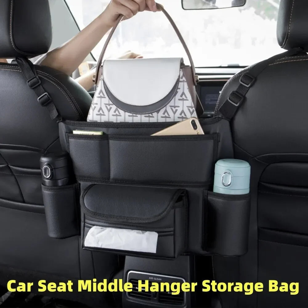 KJOY Between-Seat Car Organizer – Hanging Storage Bag with Cup Holder, Tissue Slot & Handbag Hook, Keeps Car Tidy