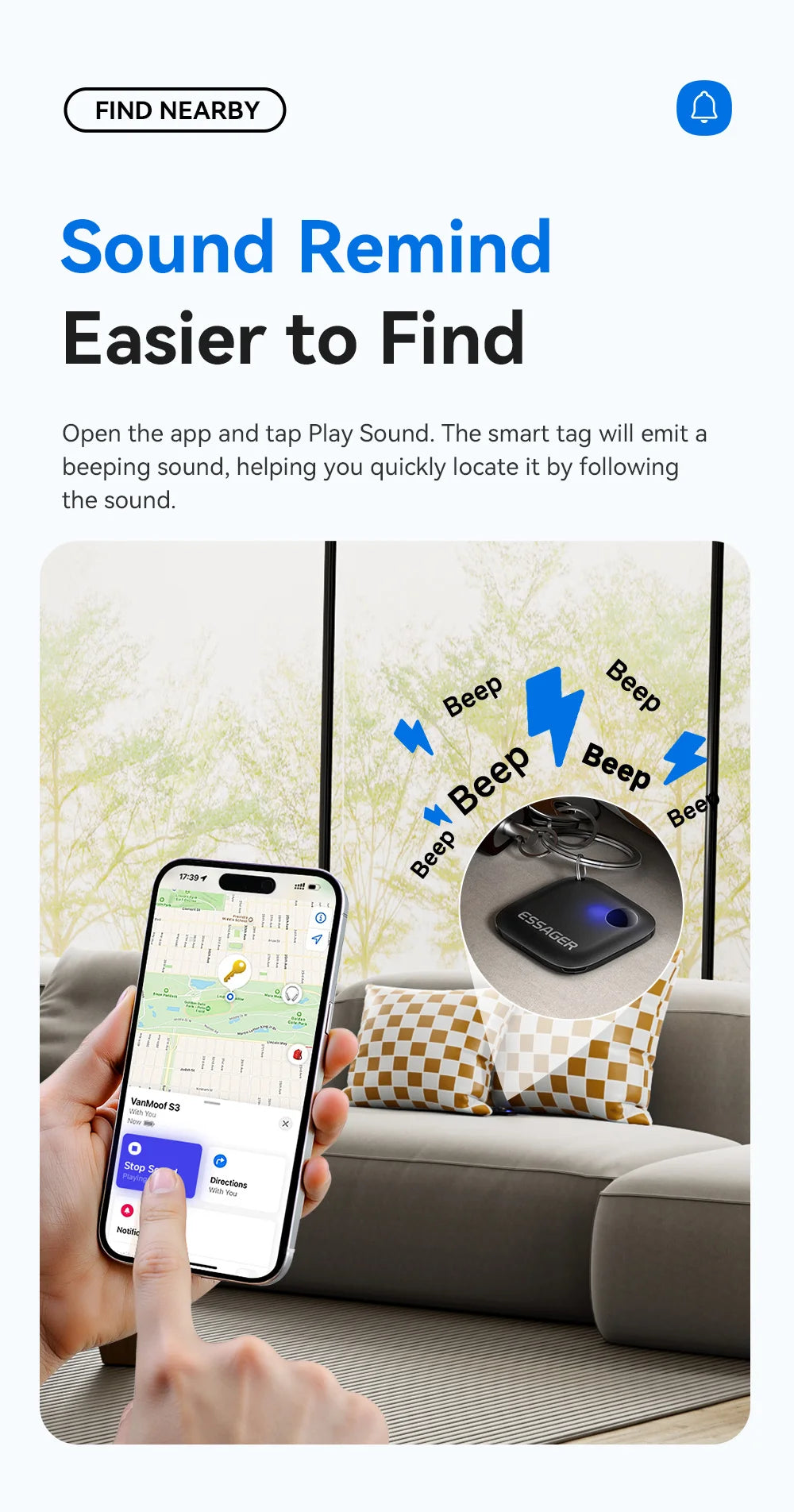 Essager Smart Bluetooth GPS Tracker Work with iOS System Find My App Air Tag Tracker Mini Locator Key Dog Pet Child Finder