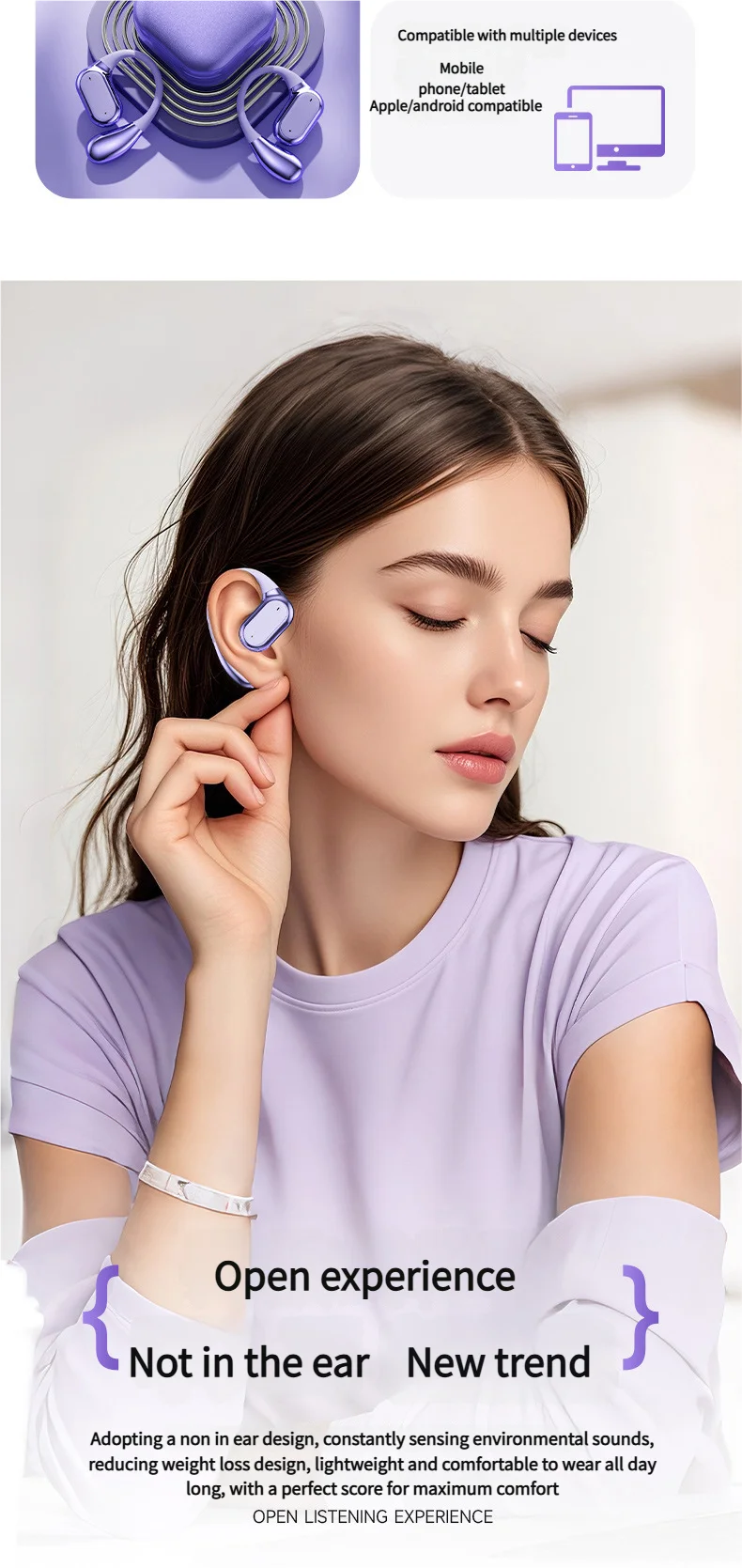 Open Ear Bluetooth 5.4 Headphones Wireless Sports Earbuds for Running Fitness Learning with Microphone