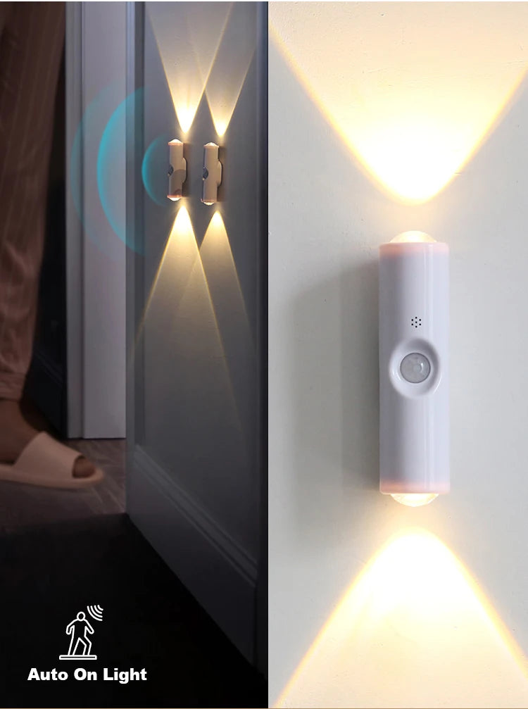 LED Motion Sensor Night Light 3 Colours Changing USB Rechargeable Cabinet Wardrobe Lamp Home Decoration Night Lamps For Kitchen