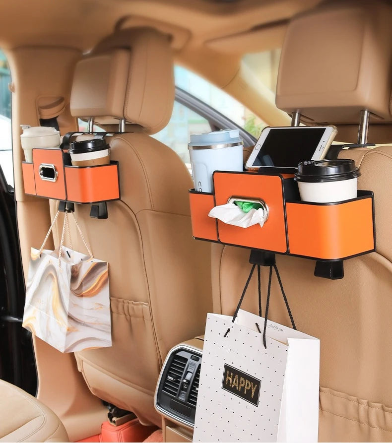 Multifunctional Car Organizer Rear Drainage Holder Storage Hanging Box In Car Bag For Stowing Tidy With Phone Tissue Cup Holder