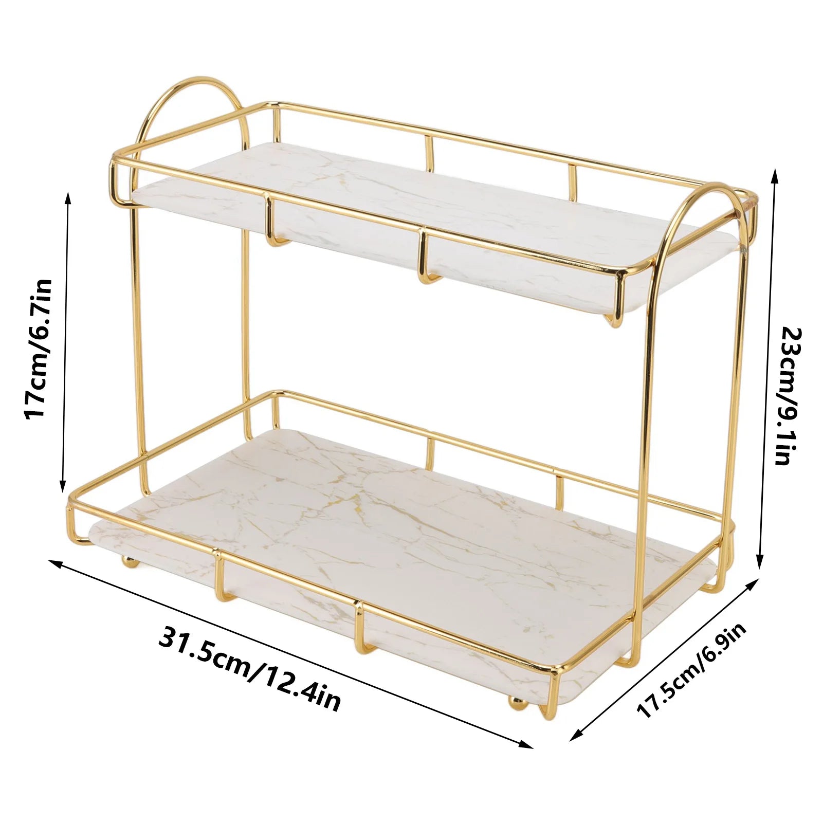 Bathroom Storage Rack Gold White 2 Tier Makeup Shelf Humanized Structure Anti Slip Counter Organizer Bathroom Counter Organizer