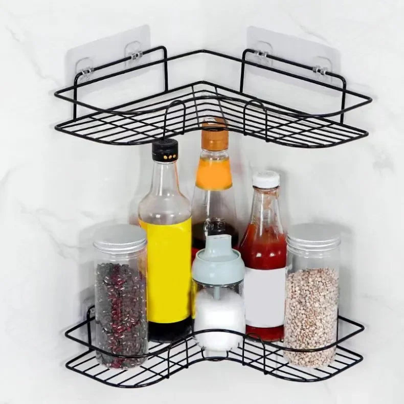 Bathroom Shelf Shampoo Storage Shelf Cosmetic Holder No Punch Metal Shelf Condiment Organizer Corner Shelf Bathroom Accessories