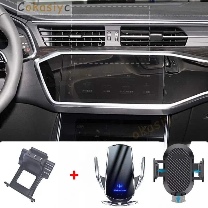 Car Phone Holder For AUDI A6 C8 A7 2019 2020 2021 2022 2023 2024 Mobile Phone Mounts Car Wireless Charging Special Fixed Base