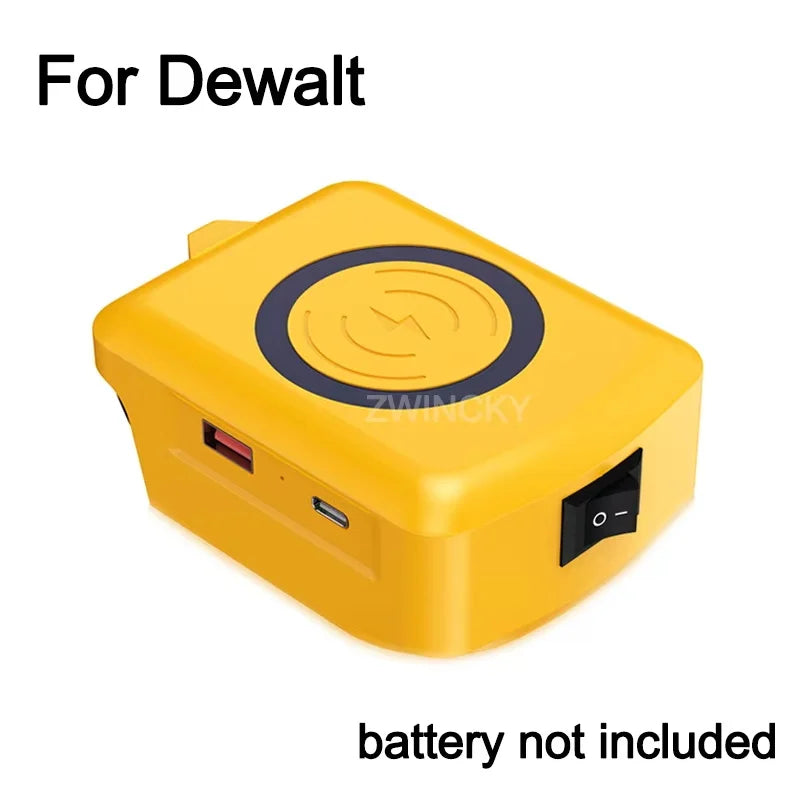 Magnetic wireless charger, for Dewalt/Makita/Milwaukee 18V Li-ion Battery, with USB/TYPE-C, Fast charging battery adapter