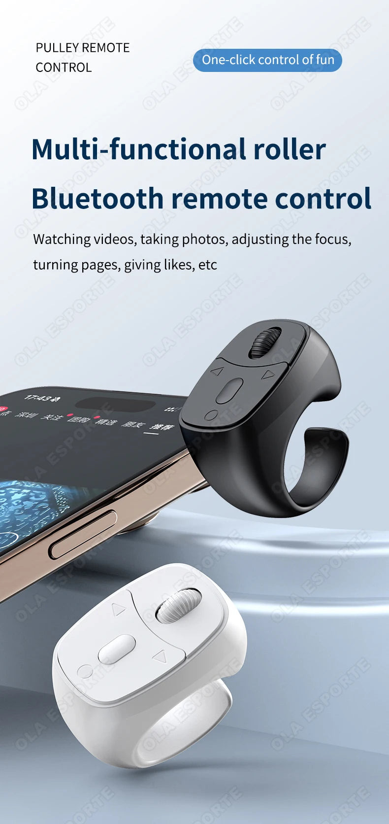 New Bluetooth Remote Control Touch Screen Page Turner Camera Video Recording Music Control For iPad iPhone Remote Scrolling Ring
