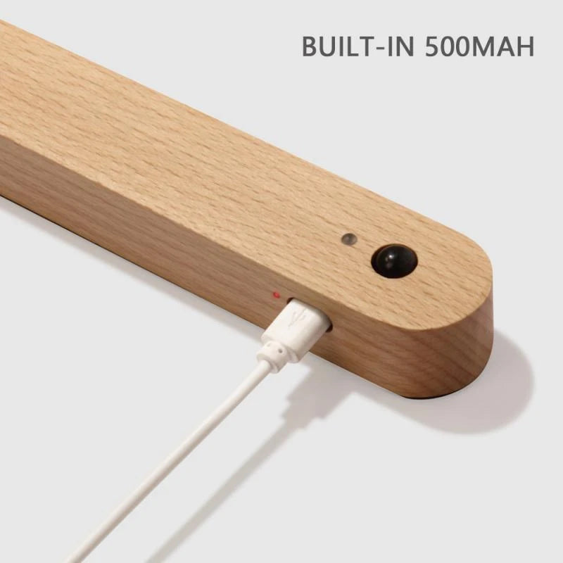 LED PIR Motion Sensor Night Light Bedroom Wooden Lamps Home Decor Magnetic Key Holder Cabinet Door Hanging Lamp USB Rechargeable
