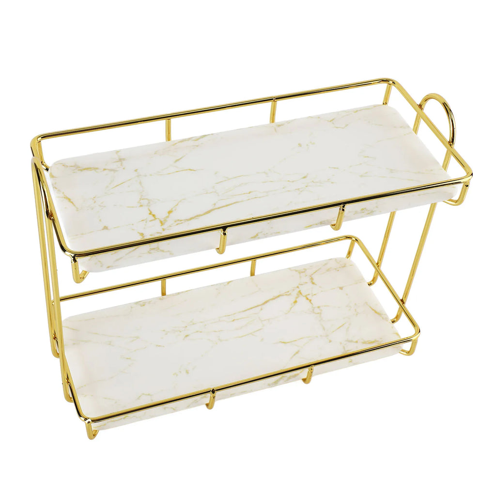 Bathroom Storage Rack Gold White 2 Tier Makeup Shelf Humanized Structure Anti Slip Counter Organizer Bathroom Counter Organizer