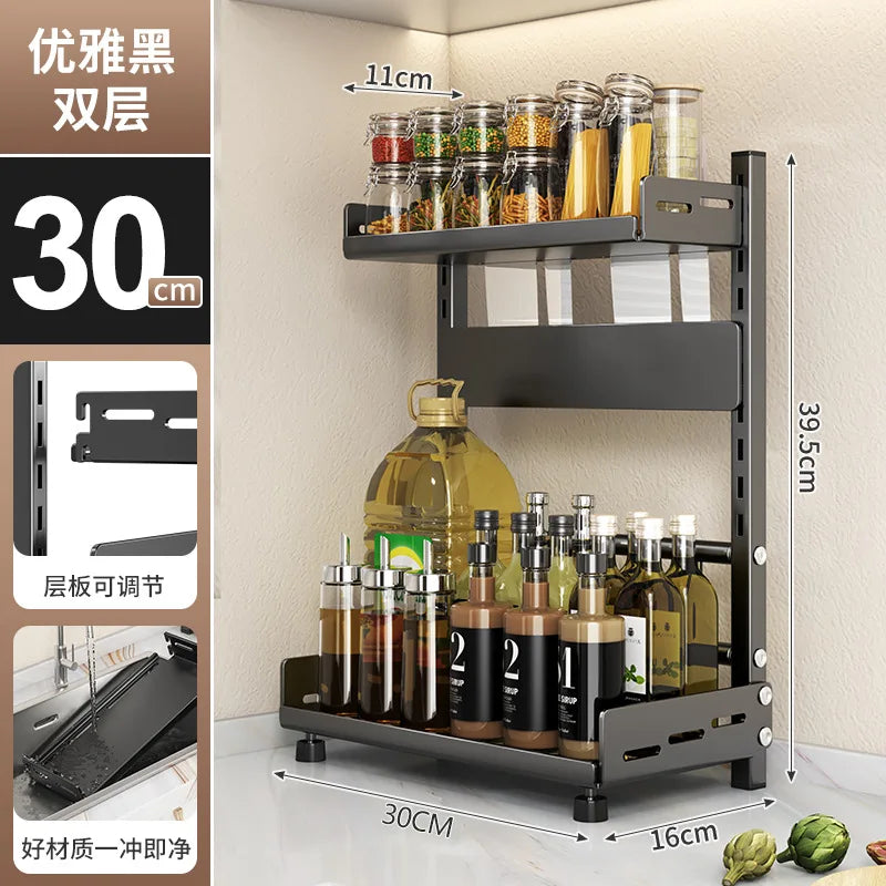 Kitchen Countertop Organizer Rack with Adjustable Feet Knife Storage and Removable Shelves for Cooking Essentials Use