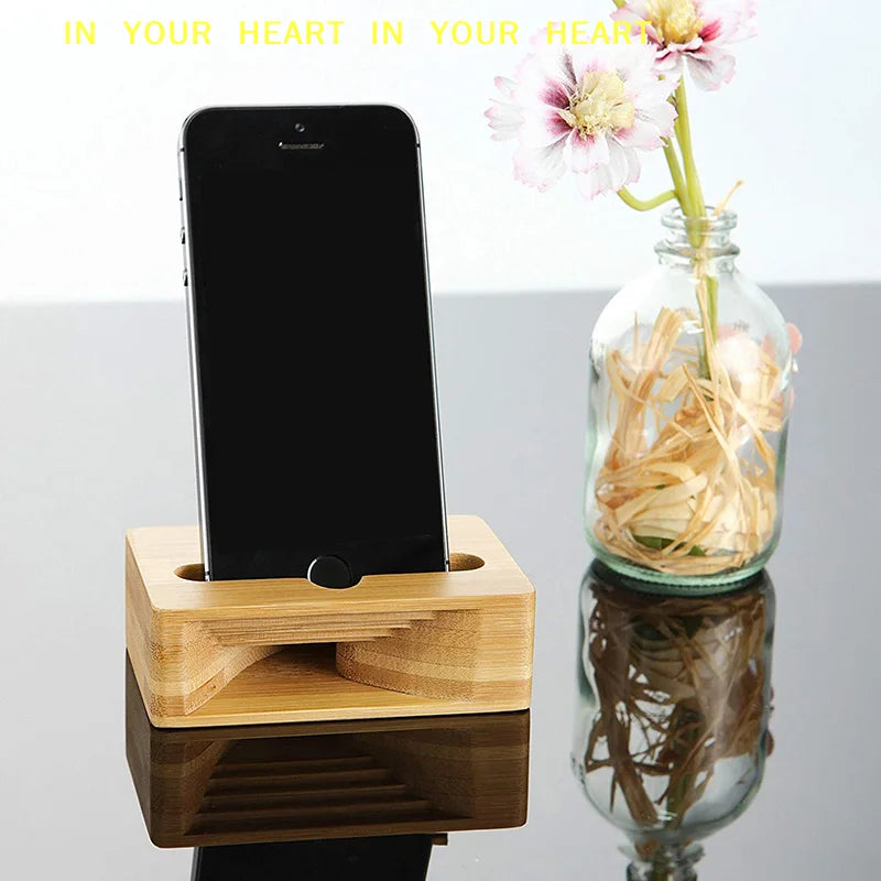 Phone Holder Stand Amplifier Cell Speaker Wooden Desk Wood Bamboo Sound Mobile Bracket Desktop Tablet Car Shower Cellphone Dock