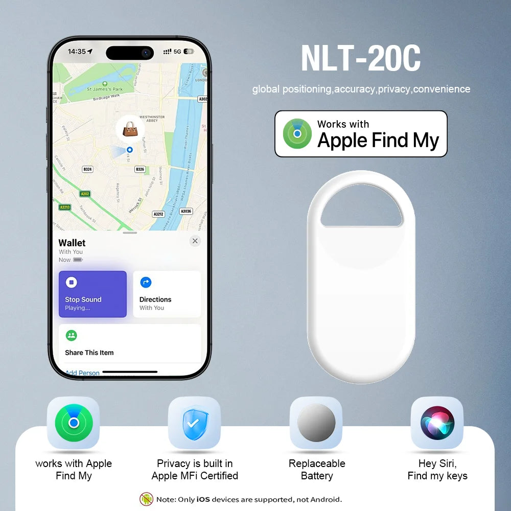 Smart Tag Bluetooth GPS Tracker For iOS Find My App Anti-Lost Security Locator Sound Locate Alarm Reminder Key Finder